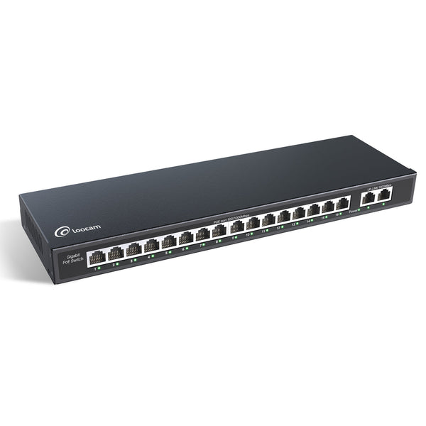 16 Port Gigabit PoE Switch mit 2 Gigabit Ethernet Uplink, 156W für 16 Port PoE+ 1000Mbps, IEEE802.3af/at Unmanaged Netzwerk Switch