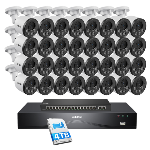 C180 4K 32-Kanal-Sicherheitskamerasystem mit Einweg-Audio und 4 TB Festplatte