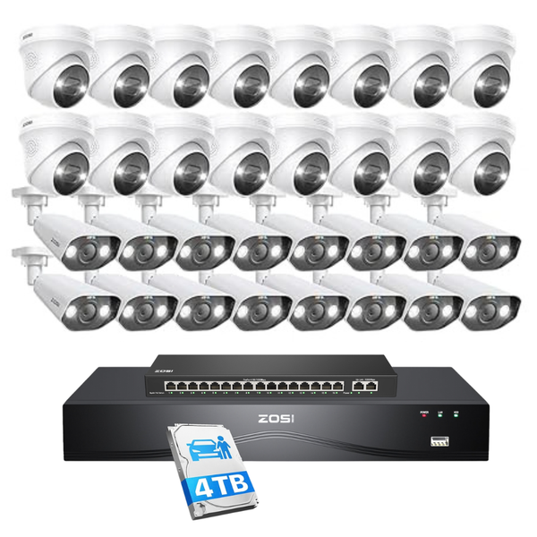 C182/C225 4K 32-Kanal-Sicherheitssystem + 2-Bay PoE NVR + 4 TB Festplatte