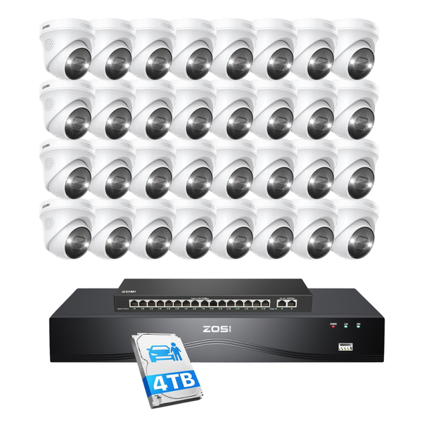 C225 4K 32-Kanal-Sicherheitssystem + 2-Bay PoE NVR mit 4TB Festplatte