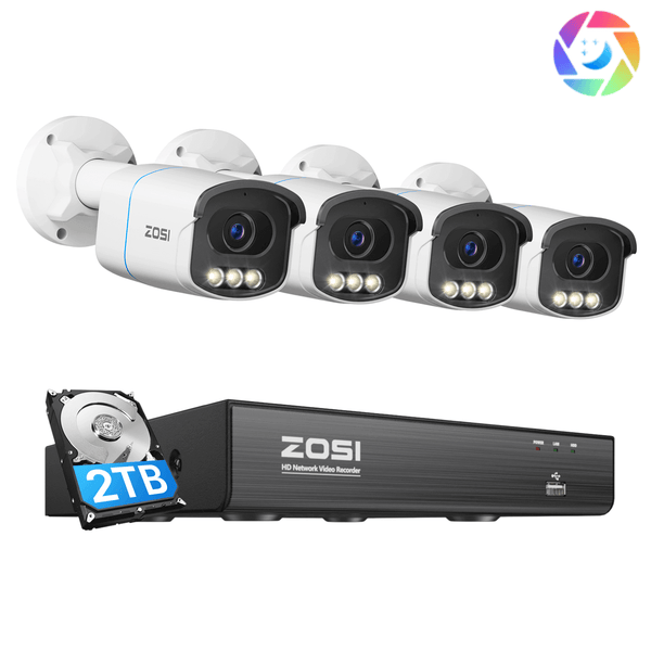 C186A 4K Überwachungskamera Set + Echtfarben-Nachtsicht + 2TB HDD